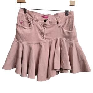 BCBGirls Y2K Pink Corduroy Mini Skirt Size 2 Assymetric Ruffle Hem Low Rise